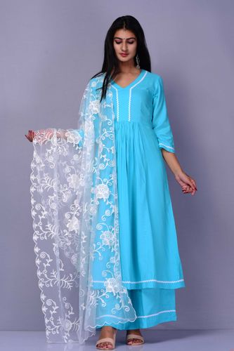 Firozi Suit Set with Net Dupatta