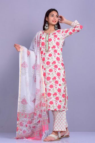 White Rose Print Suit Set