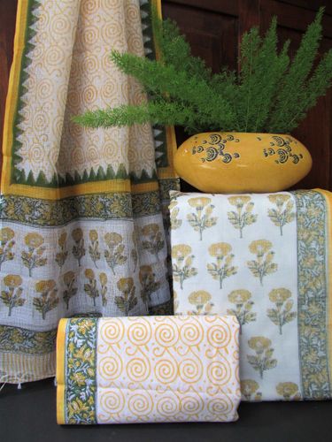 White and Yellow Kota Doria Set