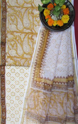 Mustard and White Paisley Unstitched Set