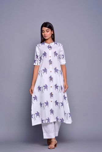 White and Purple Anchored Kurta