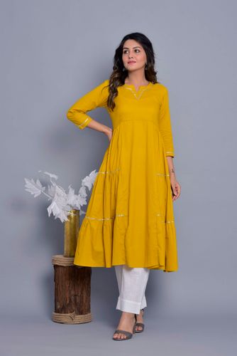 Mustard Side Tier Kurta