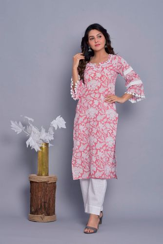 Peach Wide Sleeve Kurta