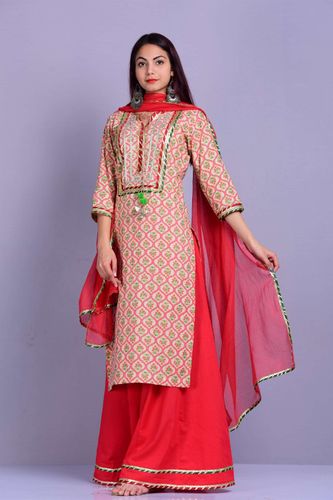 Red Gota Yoke Suit Set