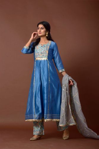 Blue Chanderi Silk Suit Set