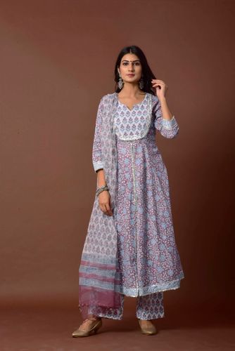 Lilac and White Anarkali Suit Set