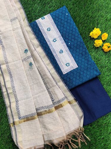 Blue Jute Cotton Suit Set