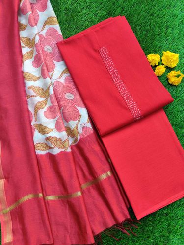 Red Khadi Cotton Suit Set