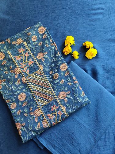 Blue Printed Handwork Suit Set