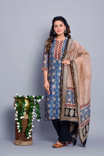 Blue & Black Chanderi Silk Suit Set