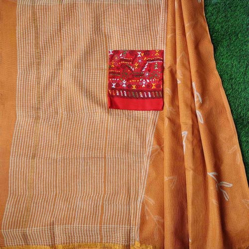 Burnt Orange Kota Doriya Hand Blocked Saree