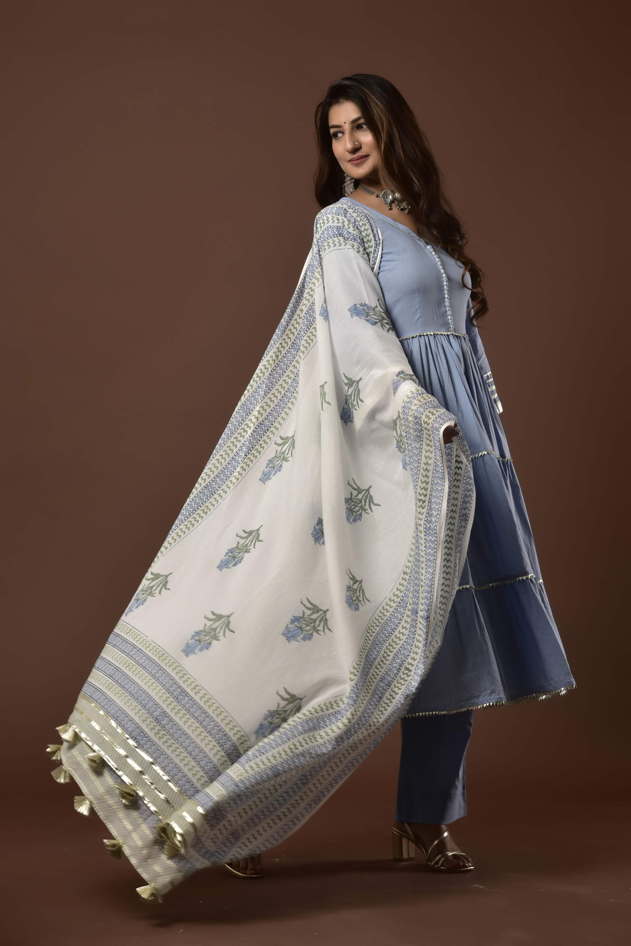 Buy Sky Blue Pashmina Saree online-Karagiri