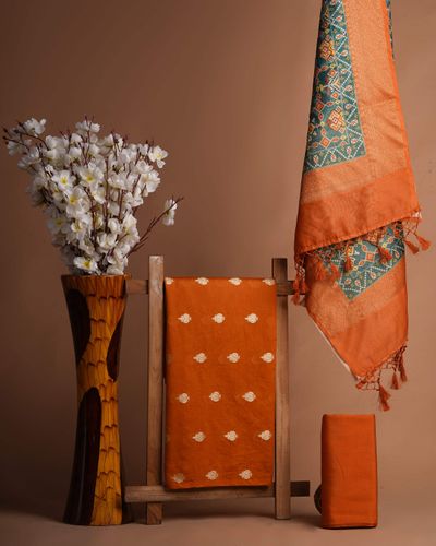 Tangerine Banarasi Silk Suit Fabric