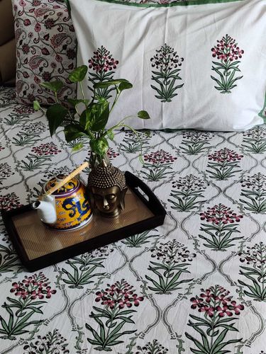 White Boota Block Printed Double Bed Sheet