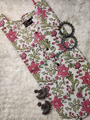 White and Pink Floral Kurta