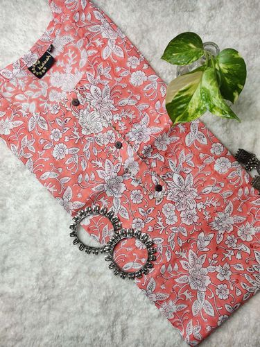 Peach & White Floral Kurta