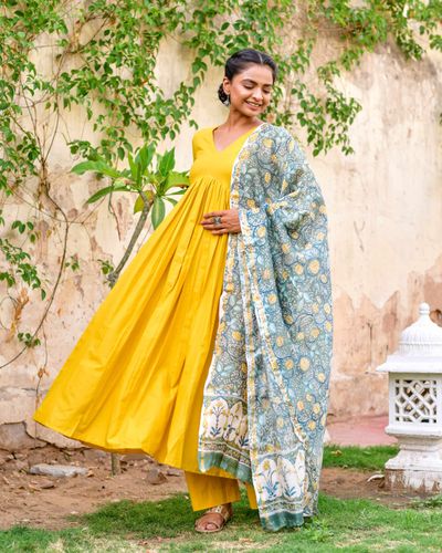 Mustard Mystery Anarkali Suit Set