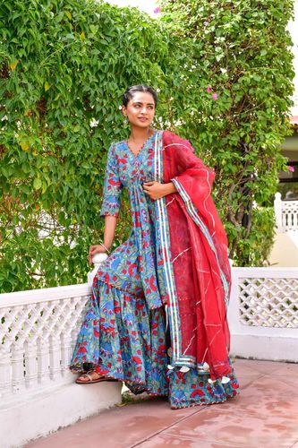 Chandrika Blue & Red Garara Set