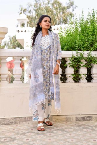 White and Blue Forever Floral Suit Set