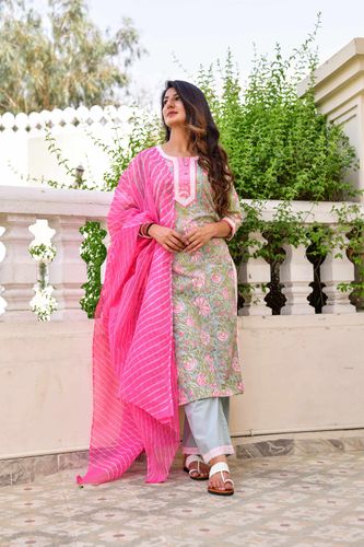 Green & Pink Leher Suit Set