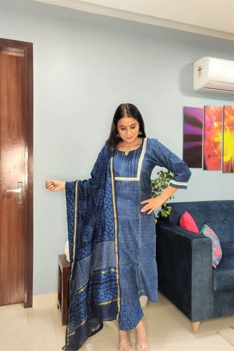 Indigo Chanderi Silk Suit Set