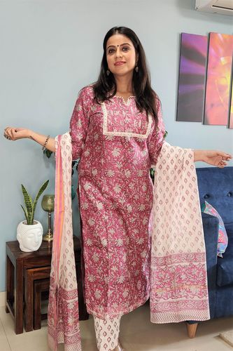 Onion Pink Chanderi Silk Suit Set