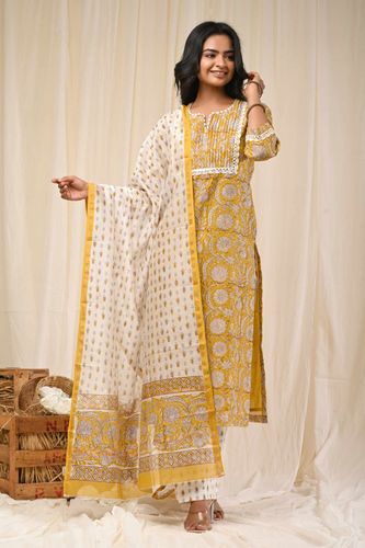 Mustard Chanderi Silk Suit Set