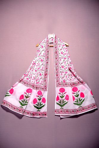 Pink and White Handblock Dupatta