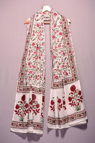 Maroon and White Handblock Dupatta