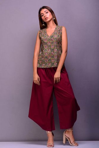 Maroon Afghani with Printed Top