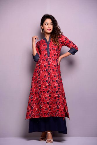 Maroon Printed Dress with Inner