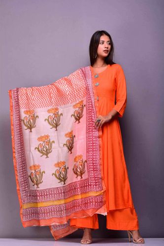 Orange Anarkali & Palazzo with Chanderi  Dupatta