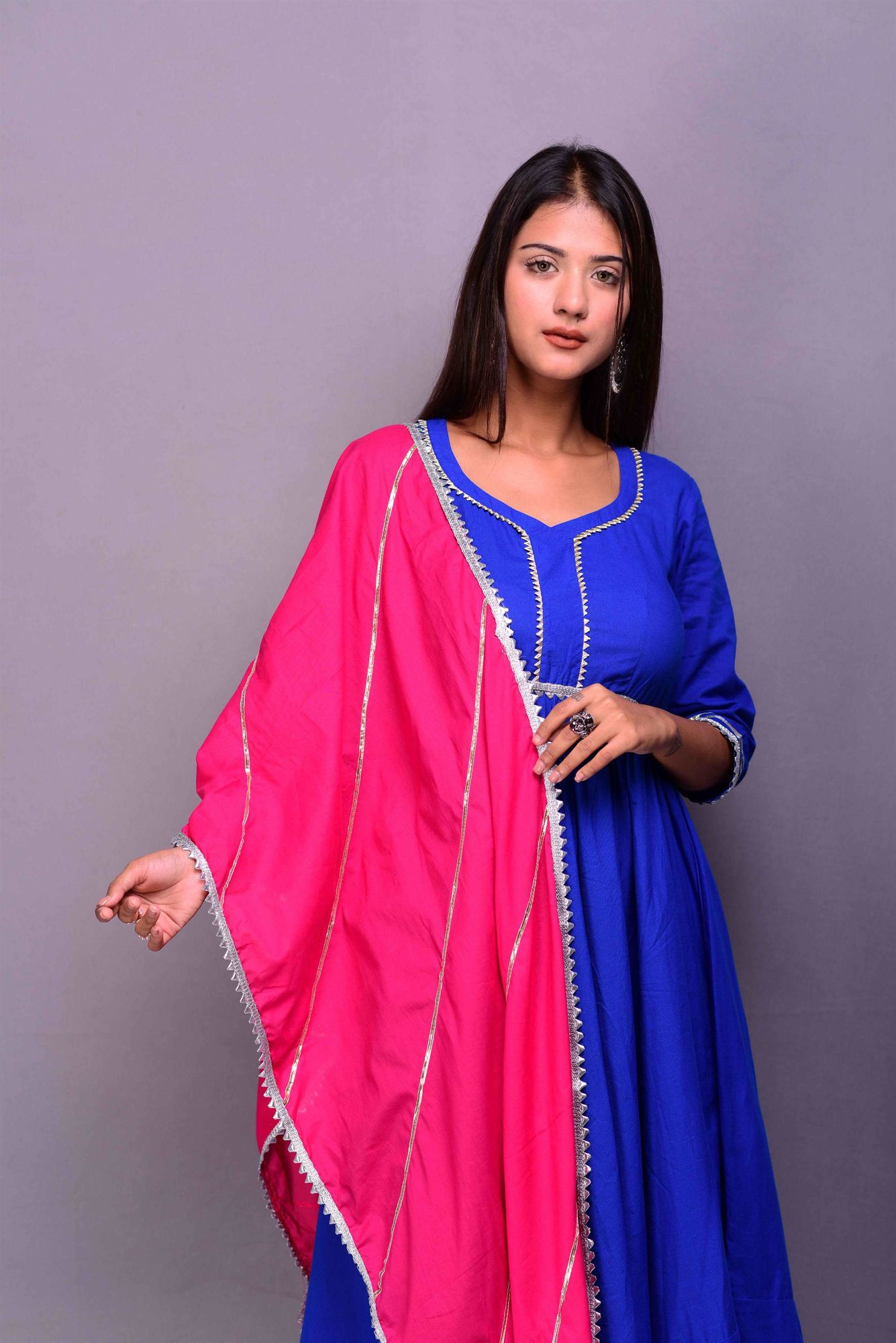 Royal blue and pink dress combination on sale