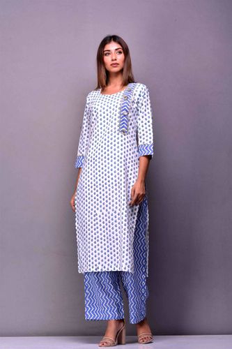 White And Blue Side Patti Suit Set