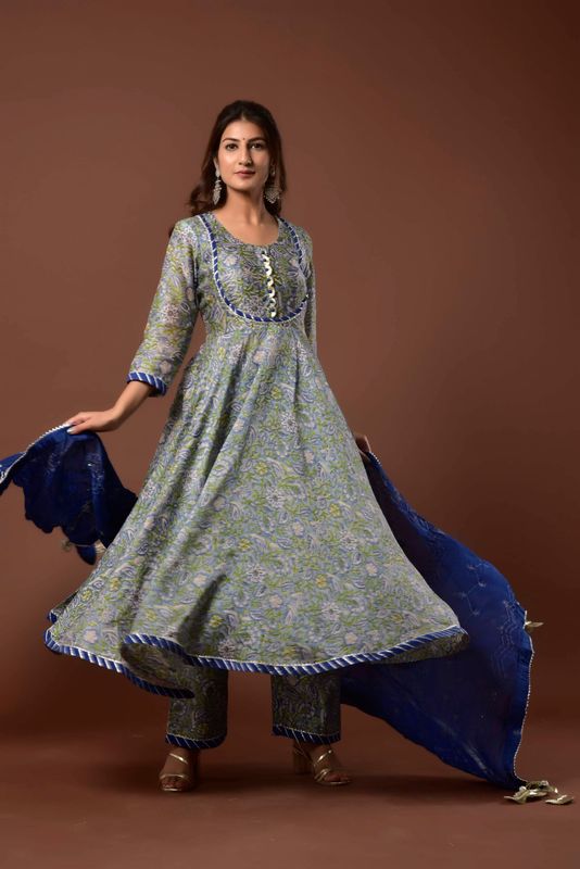 Blue Gulmohar Anarkali Set