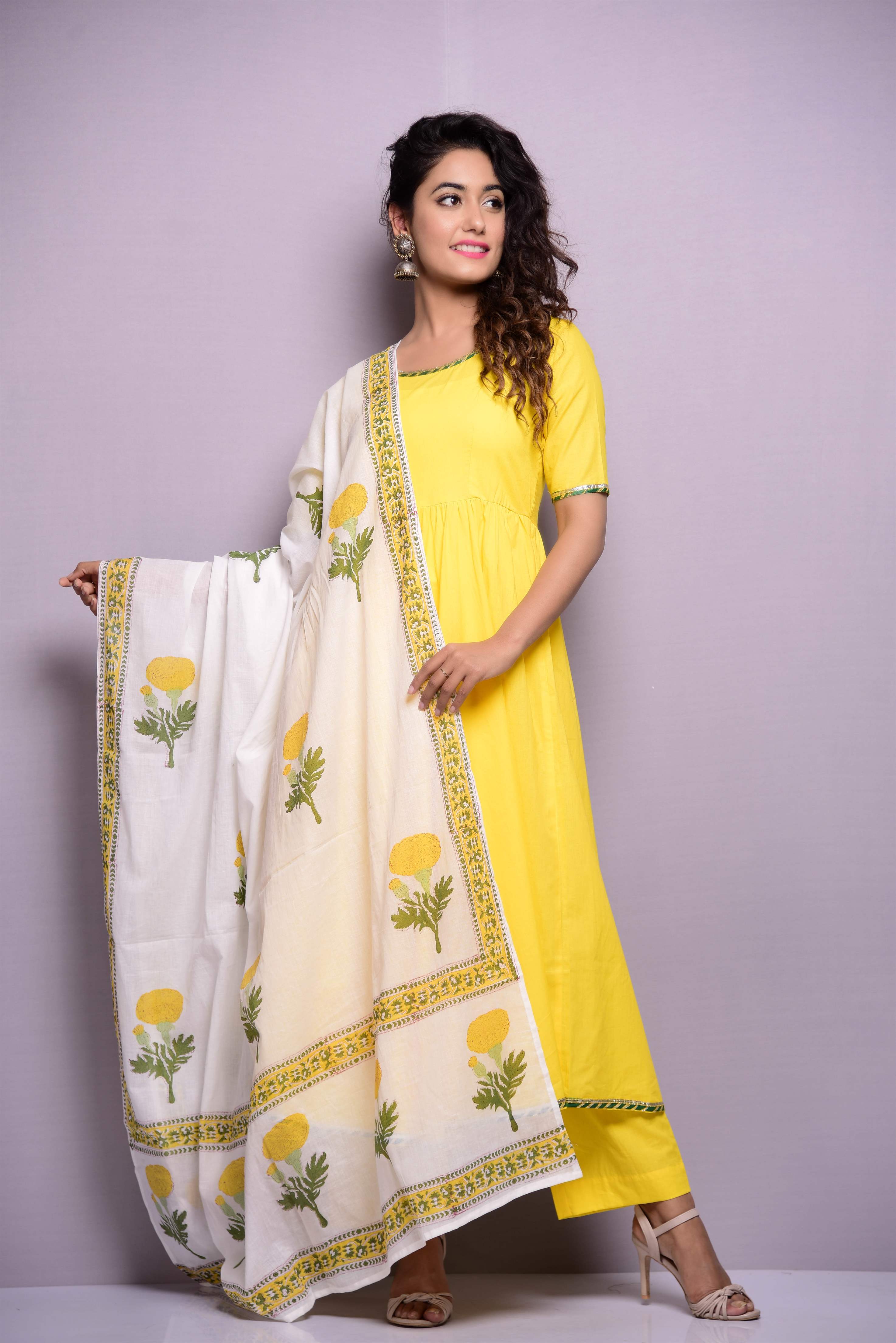 lemon yellow anarkali