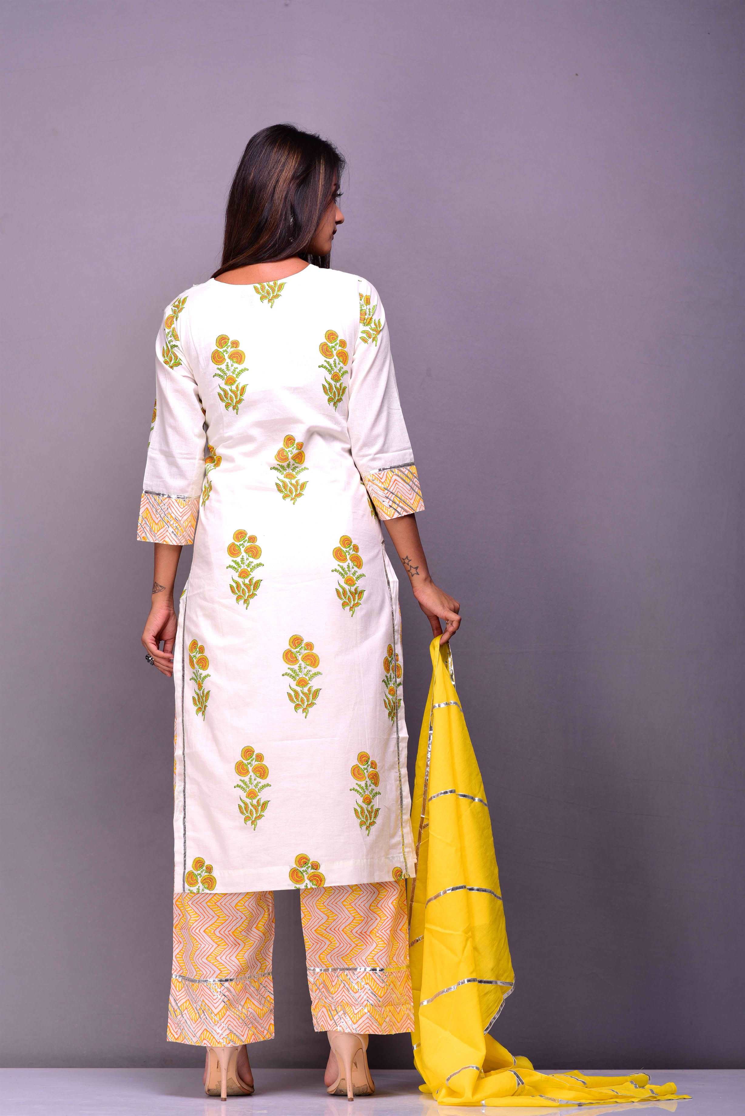 white dress with yellow dupatta