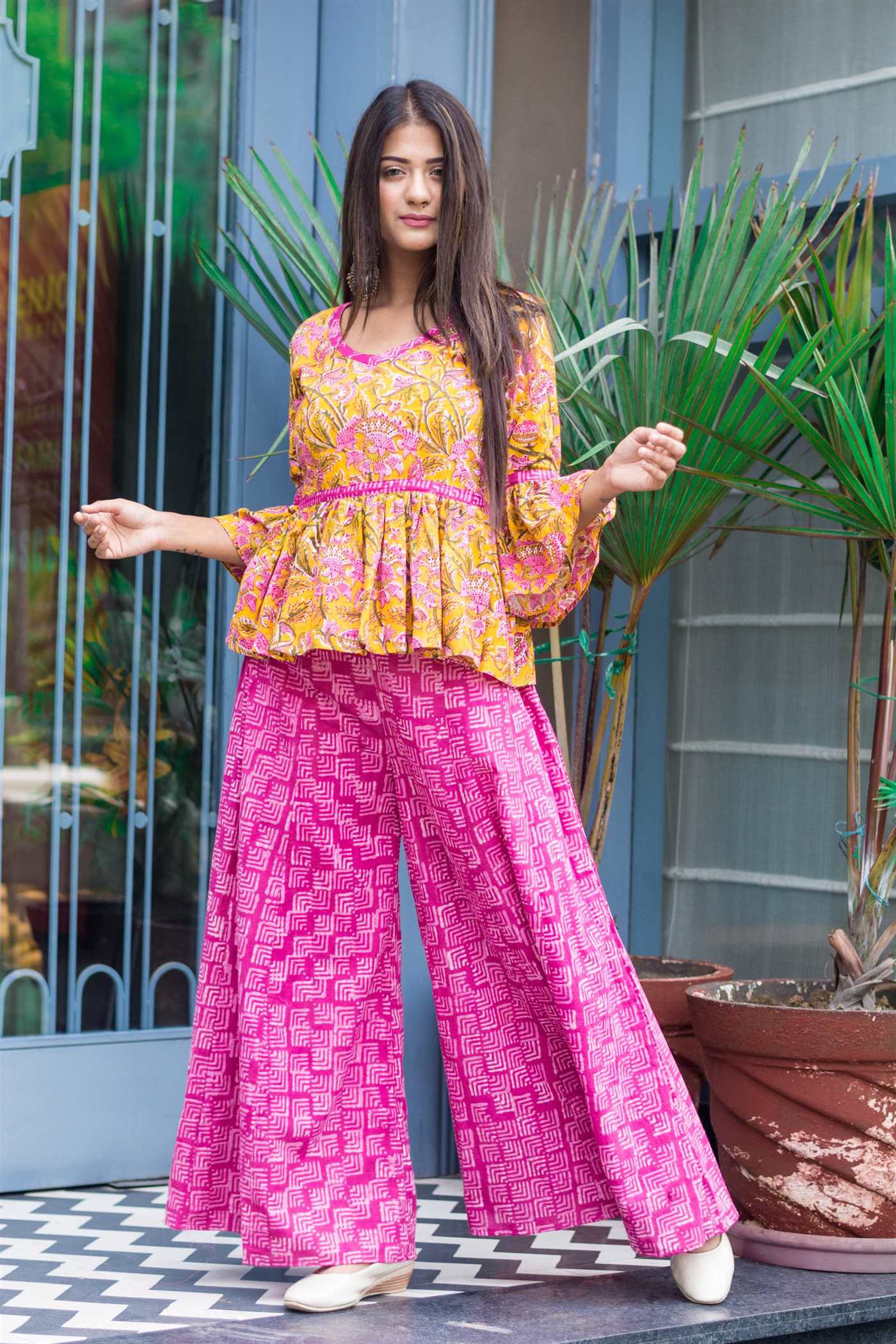 yellow palazzo with top