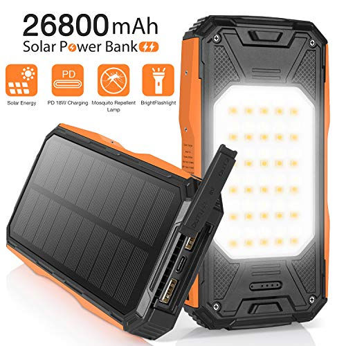 92.5Wh 2018 Upgraded Tablets and More Solar Charger 25000mAh ADDTOP Portable Solar Power Bank with Dual 2.1A Outputs Waterproof External Battery Pack Compatible with Smart Phones 