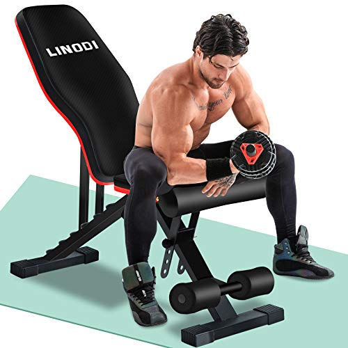 LINODI Weight Bench Adjustable Strength Training Benches for Full Body Workout Multi-Purpose Foldable Incline Decline Home Gym Bench 