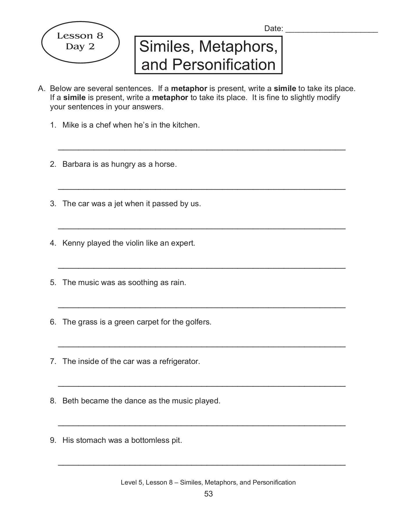 simile metaphor personification workshee recommended by Inside Simile Metaphor Personification Worksheet