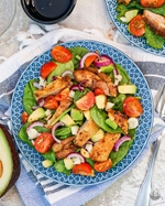 spring chicken, avocado, tomato, and spinach salad