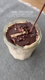 biscoff overnight oats with dark chocolate shell