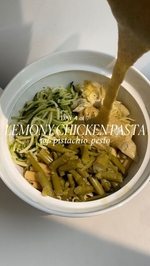 lemony pepper chicken pasta with pistachio pesto