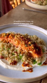 herb crusted salmon fillets with quinoa & garlic yoghurt