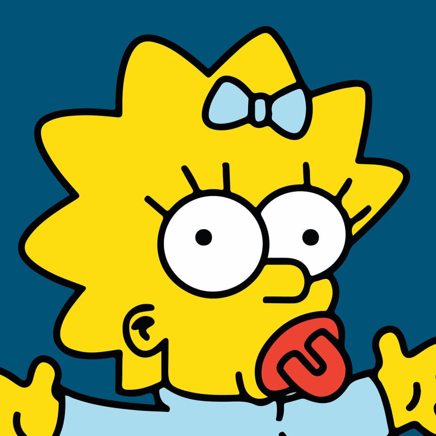 Los Simpson, Maggie, bebé, amarilla, lazo azul, bobo, personaje, animado