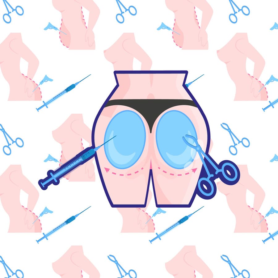 Cirugía plástica, cuerpos perfectos, inyecciones, pinzas, implantes, instrumentos