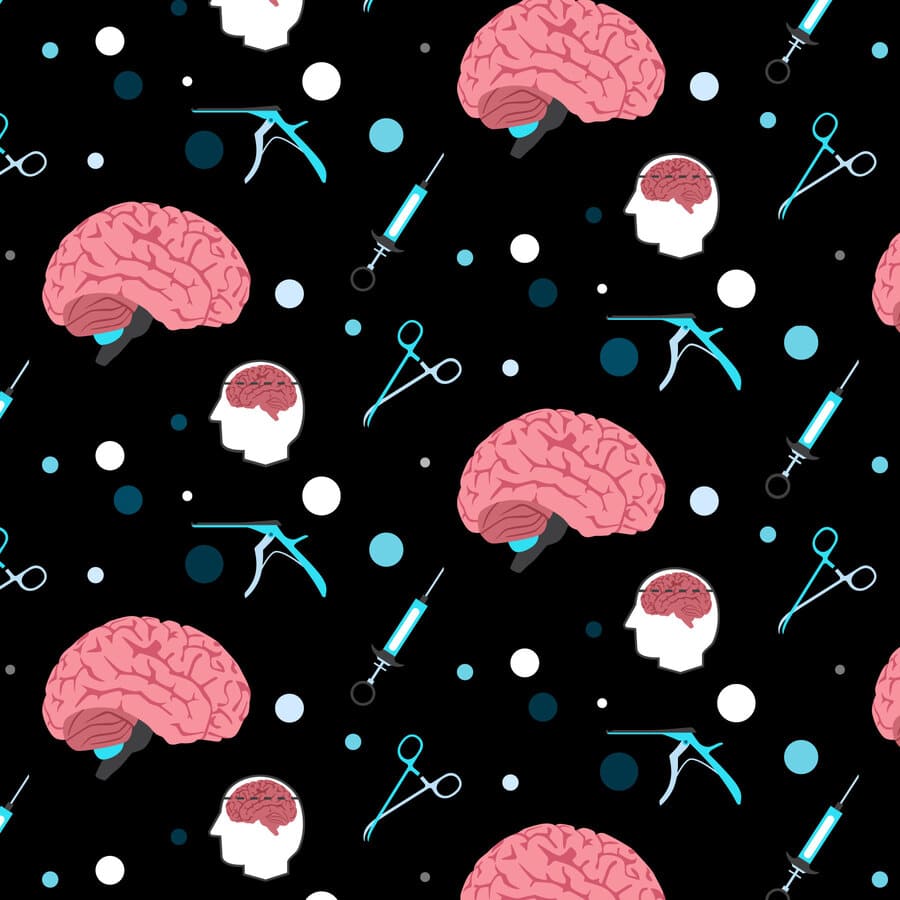 Cabeza, cerebro, sesos, cirugía, pinzas, tijeras, jeringas
