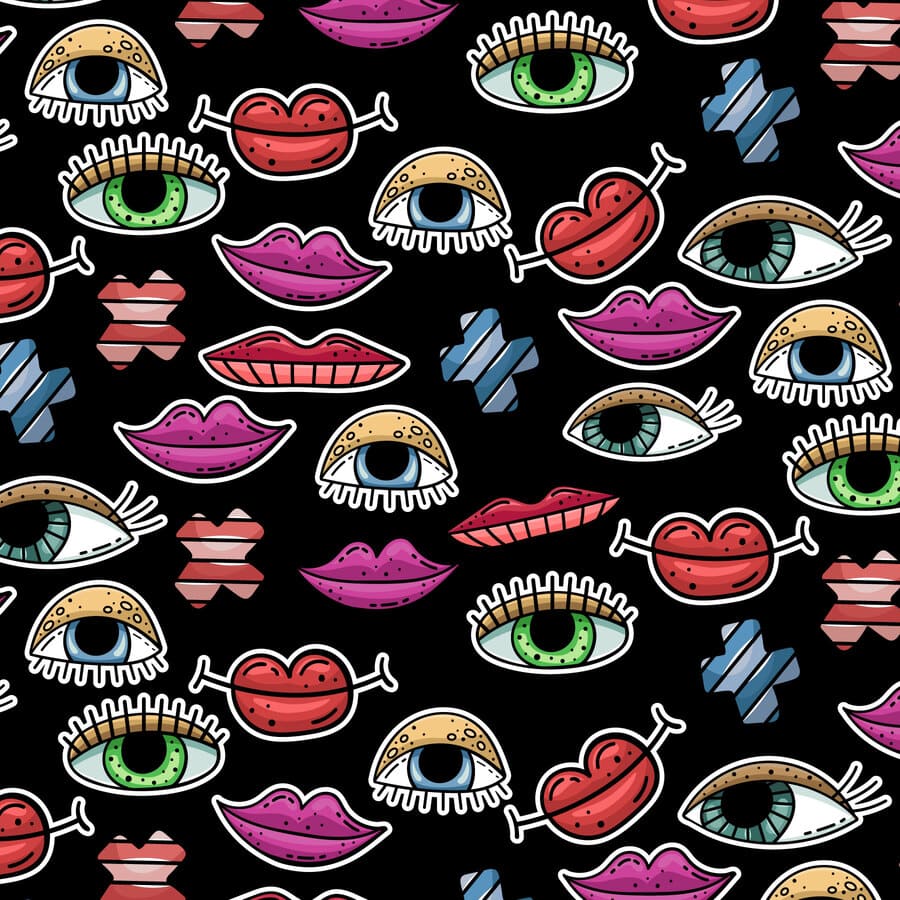 Oftalmología, ojos, pestañas, iris, retina, labios, boca