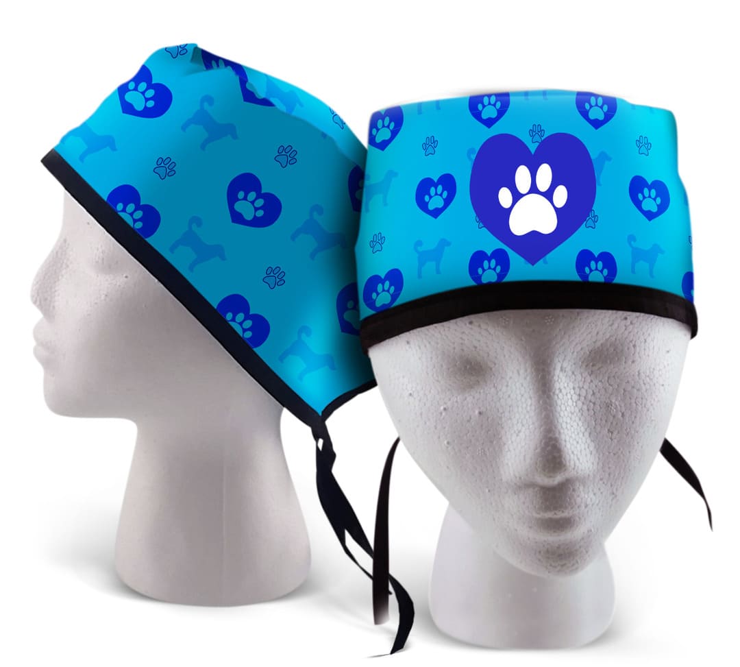 Veterinaria, huellas caninas, corazón azul, perro, siluetas